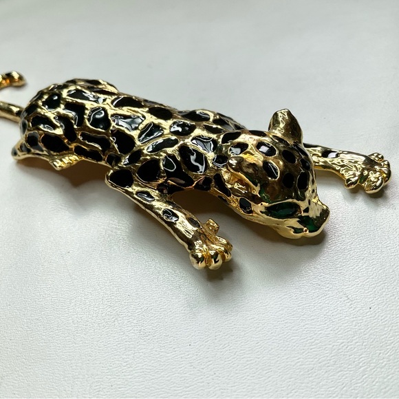 Vtg 90’s IVANA Brooch Leopard Large Piece Rhinestone Eyes - Picture 3 of 9
